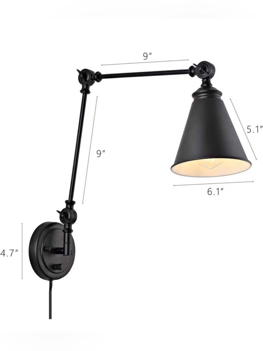 Vintage Adjustable Swing Arm Wall Lamp – Foldable Black Wall Light